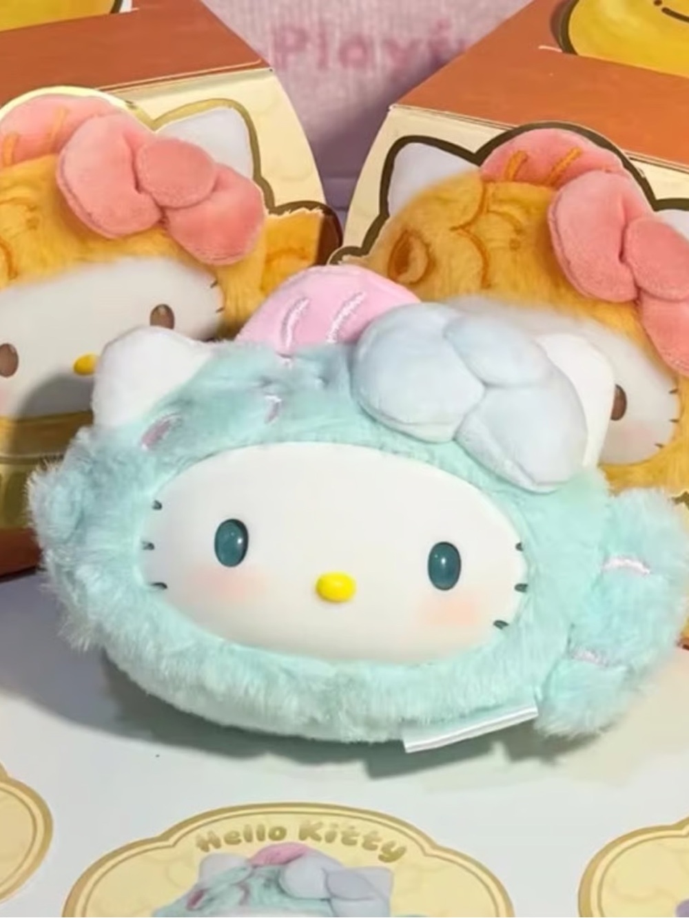 Lucky Koi Sanrio Hello Kitty Plush Keychain - Mint Blue with Pink Bow - Picture 2 of 2